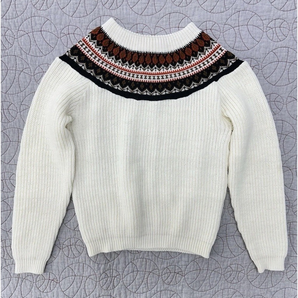 Sears Sportswear Sweater‎ White Fair Isle Mock Neck Knit / Women's Large